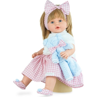 Marina & Pau Realistická Leonor v růžovo bílých kostkovaných kraťasech Leonor Vichy Bolsa 63 cm