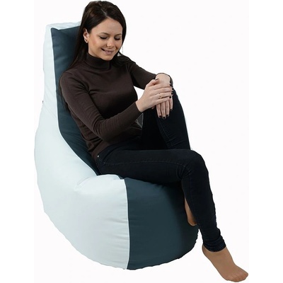 PUFRELAX Пуф, стол, 230л. , Sunlounger Evo - Grey & White, PU кожа, Пълнеж от полистиролни перли (PUF-G-SEV-PU-GRWH)