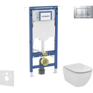 Geberit Duofix - Комплект от предстена инсталация, тоалетна чиния и седалка Ideal Standard Tesi, бутони Sigma20, Aquablade, SoftClose, матов хром/хром SANI11CD2112 (SANI11CD2112)