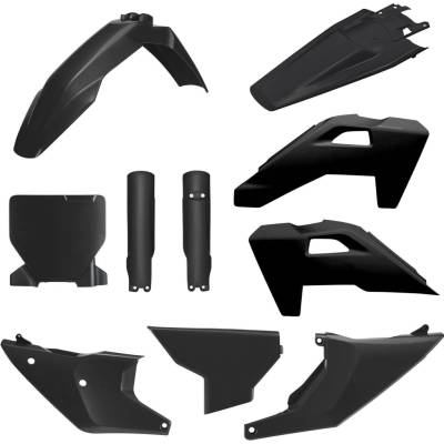 POLISPORT kompletní sada plastů (FULL KIT) HUSQVARNA TC/FC/TX/FX 25-26 v sadě kryt světla (8671700002) a kryty tlumičů (8352500002) barva černá