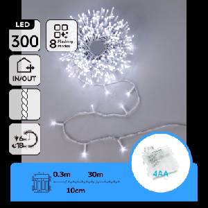 Aigostar Aigostar-LED Външен коледен гирлянд 300xLED/8 режима 4xAA 30m IP44 студено бяло (AI2991)