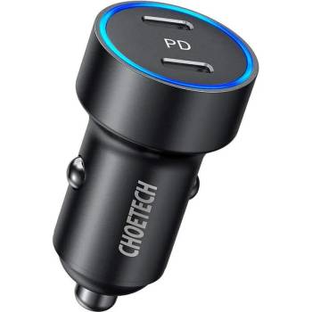 Choetech Dual USB-C Car Charger Adapter 36W - зарядно за кола с 2xUSB-C изхода и технология за бързо зареждане (черен)