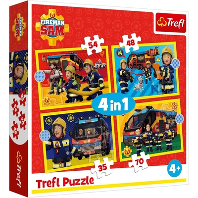 Trefl Пъзел Trefl 4 в 1 - Пожарникарят Сам на служба (34348)