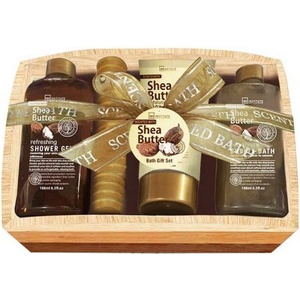 Shea Butter Подаръчен комплект за баня в дървена кутия и дървен масажор