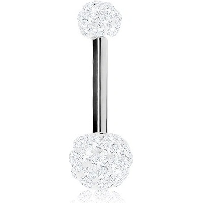 Šperky eshop piercing do pupíku z oceli dvě kuličky zdobené čirými zirkony AA08.03