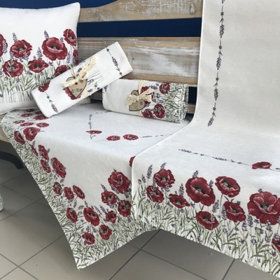 Tegatex Gobelínový ubrus chenille vlčí máky a levandulky přírodní 100x100cm
