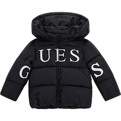 GUESS Зимно яке за мини момиче в черен цвят с голям бял надпис Guess