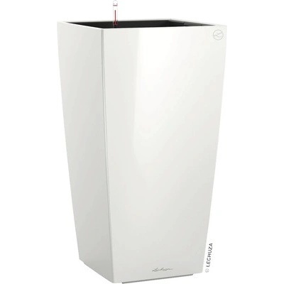 Samozavlažovací kvetináč Lechuza Cubico 40 kompletný set v. 75 cm lesklý biely
