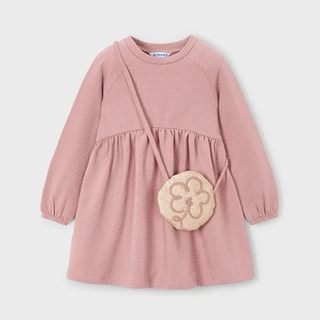 Mayoral Рокля в розов цвят със златисти точки и малка бежова чанта за мини момиче Mayoral