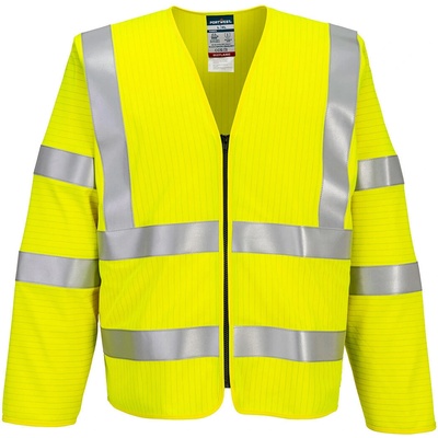 Portwest hi-vis bizflame fr616 / Светлоотразителна антистатична и огнеупорна жилетка с дълъг ръкав с цип - hv жълта l/xl (fr616yerl/xl)
