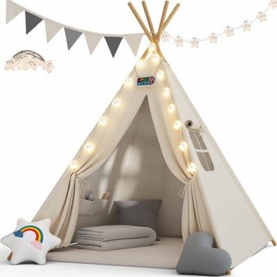 Spielwerk Detský stan teepee JULIUS 120x120x160cm biela/šedá