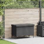 vidaXL Градинска кутия за съхранение с колелца, черна, 110x55x73 см, полиратан (4103826)