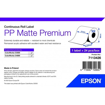 Epson 7113426 PP Matte, pre ColorWorks, 51mm x 29m, polypropylén, biele samolepiace etikety