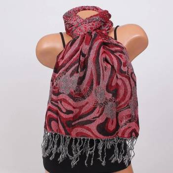 Image 1 of Дамски шал в червено и черно с рози и ресни