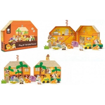 Teddies Safari/ZOO figurky dřevo + domeček