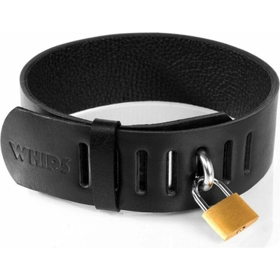 Whips Primal Bond Collar With Padlock Small Black, kožený obojok so zámkom pre obvod 31–40 cm