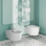 Villeroy & Boch Комплект окачена тоалетна чиния Villeroy&Boch Skyla Combi-Pack Rimless TwistFlush със седалка softclose, бяло Stone CeramicPlus (5656CLRW)