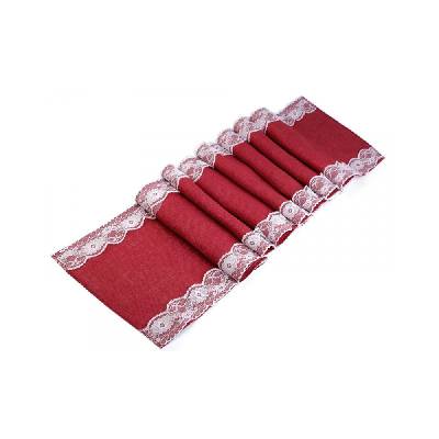 Behúň / obrus jutový s čipkou 30x300 cm - 1 ks 2 červená