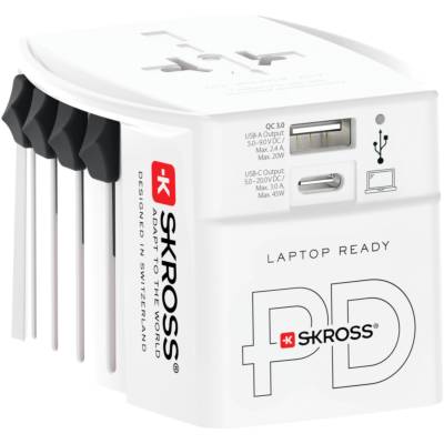 Адаптер SKROSS AC45PD, USB-A, USB-C, 1.302975, World, Бял (SKROSS-1302975)