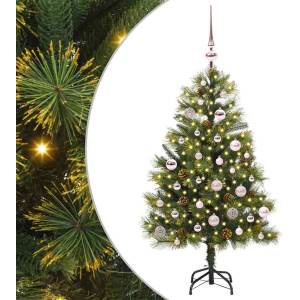 vidaXL Изкуствена коледна елха с хингед и шишарки Зелен 150 cm (3395082)