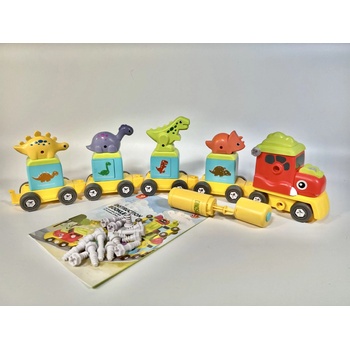 KIDS WORLD MALÝ KUTIL 2 v 1 Vláček s dinosaury a robot šroubovací stavebnice