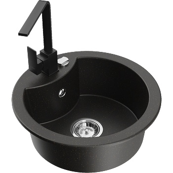 Mexen Diego гранитна кухненска мивка с 1 отделение с кухненски смесител Rita, черен/златист металик - 6512-75-670300-70 (6512-75-670300-70)