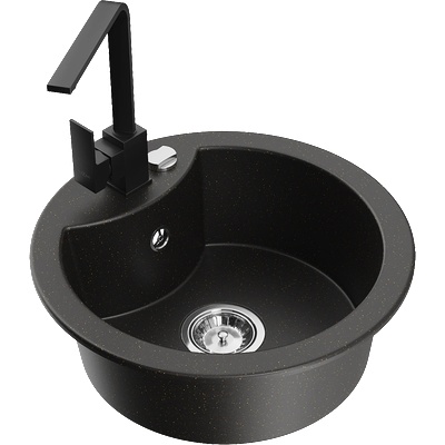 Mexen Diego гранитна кухненска мивка с 1 отделение с кухненски смесител Rita, черен/златист металик - 6512-75-670300-70 (6512-75-670300-70)