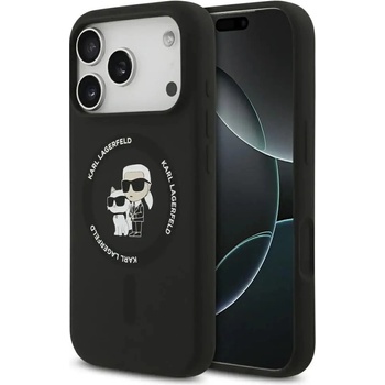 KARL LAGERFELD Силиконов калъф Karl Lagerfeld с пръстен Karl&Choupette MagSafe за iPhone 17 Pro - черен (3666339549558)