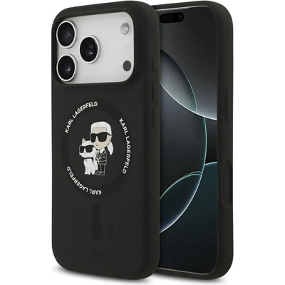 KARL LAGERFELD Силиконов калъф Karl Lagerfeld с пръстен Karl&Choupette MagSafe за iPhone 17 Pro - черен (3666339549558)