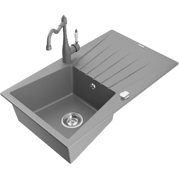 Mexen Cesar гранитна мивка с една камера и отцедник и кухня батерия Carla, сив - 6514-71-670700-71 (6514-71-670700-71)
