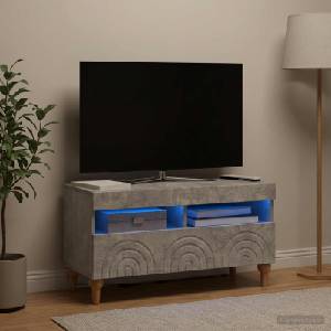 vidaXL LED телевизионен кабинет ALKMAAR 81 x 35 x 43 см Бетонно сиво (896338)