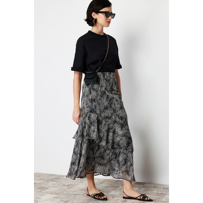 Trendyol Animal Pattern Lined Woven Skirt black