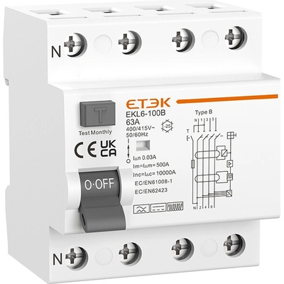 ETEK 3P+N 80A 10KA 30mA Typ B EKL6-100B-3N8030