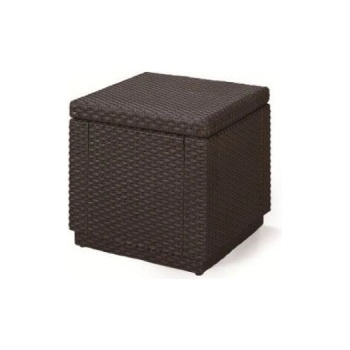 Allibert Polyratanový taburet s poduškou CUBE hnědá
