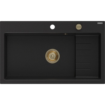 Mexen Omar мивка гранитна 1-камерна 800 x 480 мм, черна, сифон златен - 6520801005-77-G (6520801005-77-G)