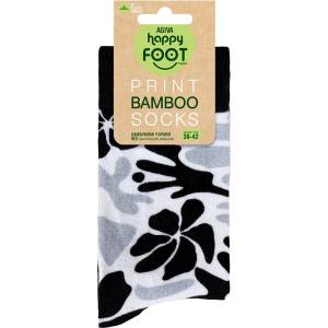 AGIVA Дамски чорапи Agiva Happy Foottopia, Арт, Цветя, Бял, Черен, Бамбук, 39-42 размер (AGIVA-159)