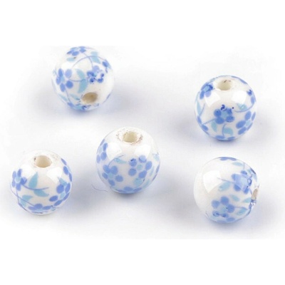 Porcelánové korálky s květy Ø8 mm, velké, 4 modrá pomněnková