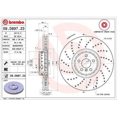 BREMBO Brzdový kotúč dierovane/vnutorne chladene Ø395mm 09.D897.23
