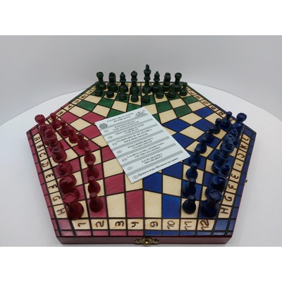 Dřevěné šachy pro tři hráče barevné velké