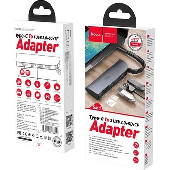 hoco. Мултифункционален хъб за свързване на допълнителна периферия за устройства с USB-C - Hoco HB17 Easy Connect USB-C Adapter (тъмносив) (HB17)