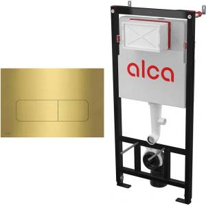 Alcadrain Комплект тоалетно казанче с вградена рамка Alca AM101/1120 и месингов бутон за активиране MOON-BRASS (AM101/1120+MOON-BRASS)
