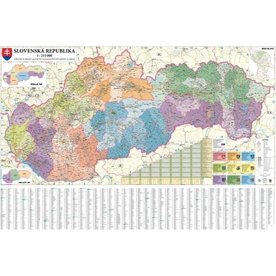 Excart Maps Slovensko - nástěnná administrativní mapa 200 x 130 cm (vydání 2025) Varianta: bez rámu v tubusu, Provedení: laminovaná mapa s očky