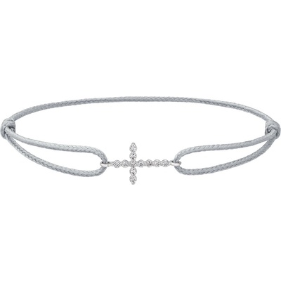 Tiami provázkový náramek Little Cross z bílého zlata s diamanty světle šedý BLCW20007