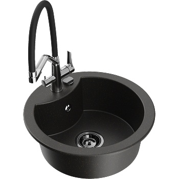 Mexen Diego гранитна мивка с 1 камера и кухненски смесител Duo, черен/златист металик - 6512-75-671701-07-B (6512-75-671701-07-B)