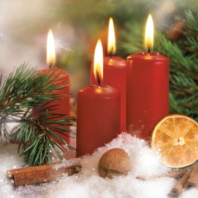 Maki ubrousky vánoční Four Red Candles Decoration 3V 33x33 cm 20 ks