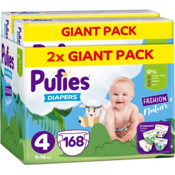 pufies Бебешки пелени Pufies Fashion & Nature - Размер 4, 168 броя, 9-14 kg, Giant Pack (3800024036415)