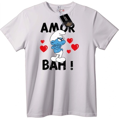NOONEBRAND Тениска Amor BAH! Смърф - 7XL, White