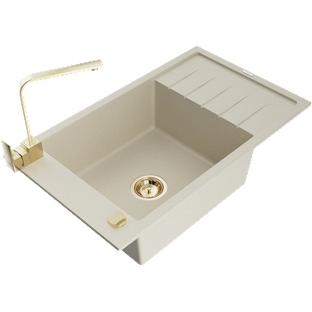 Mexen Elias гранитна мивка с една камера и отцедник и кухненски смесител Rita, бежов - 6511-69-670300-50 (6511-69-670300-50)