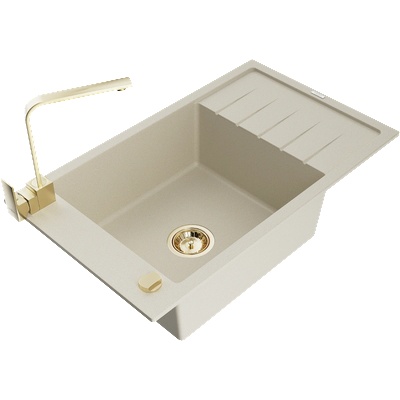 Mexen Elias гранитна мивка с една камера и отцедник и кухненски смесител Rita, бежов - 6511-69-670300-50 (6511-69-670300-50)