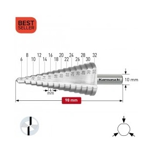 Karnasch Стъпално свредло Ø 6-32 mm (x 4 mm), HSS-XE без покритие, 2x прав канал, BESTSELLER (1408)